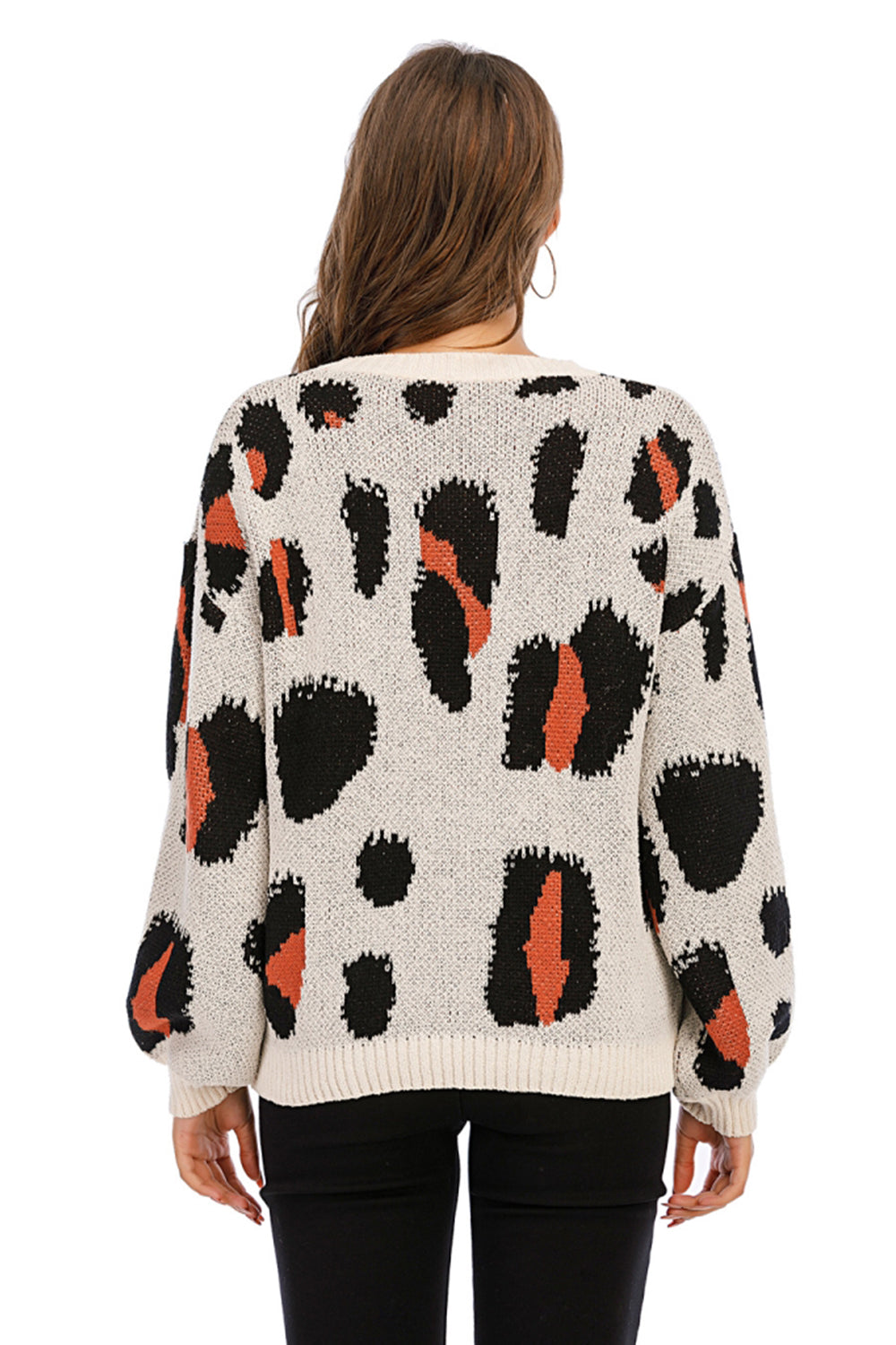 Leopard Round Neck Pullover Sweater