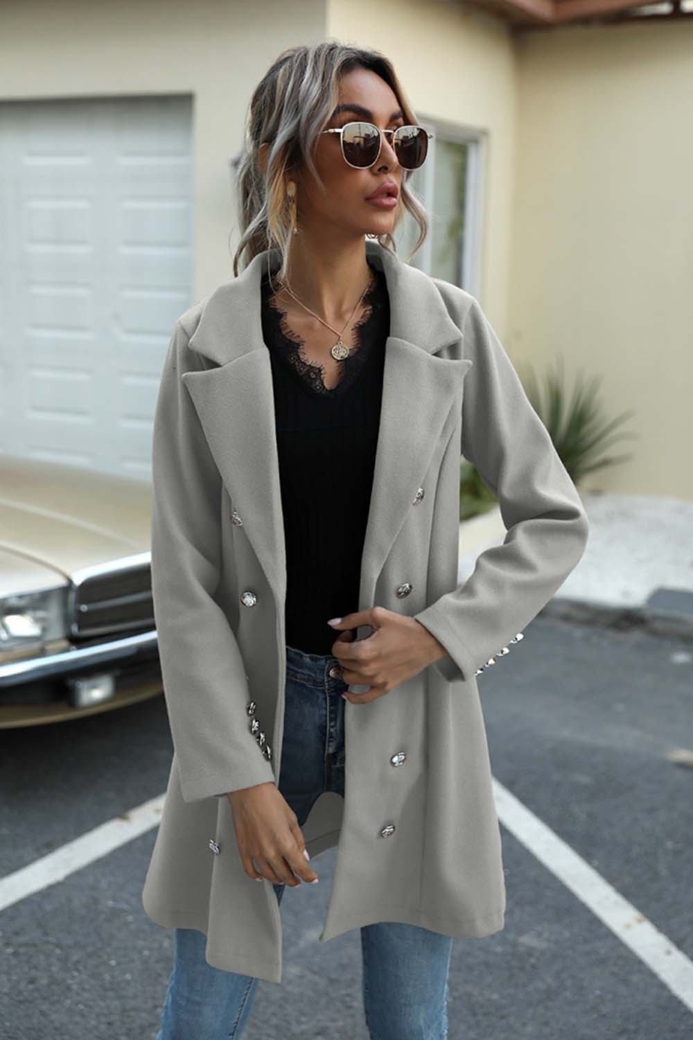 Long Button Lapel Woolen Coat