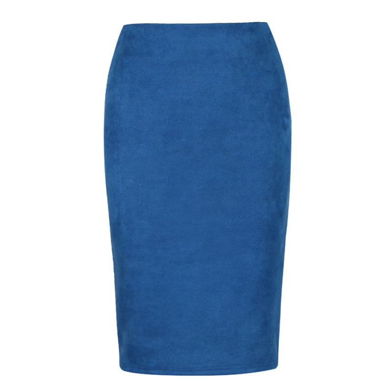 High Waist Suede Midi Pencil Skirt