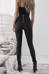 Back Zipper Slim Fit Leather Pants