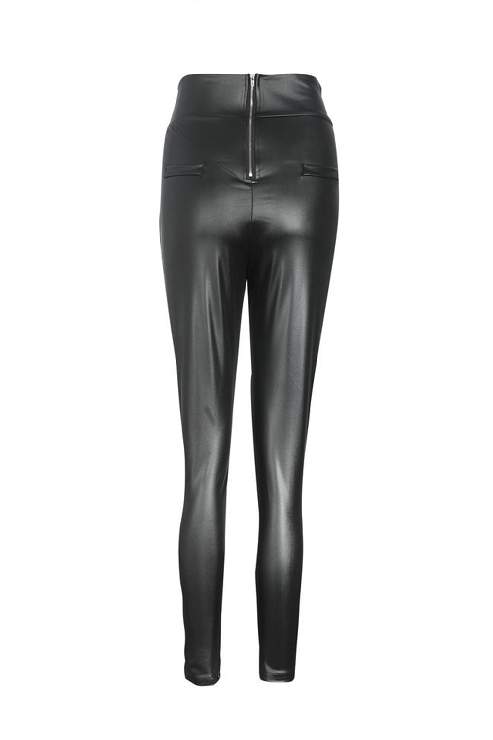 Back Zipper Slim Fit Leather Pants