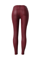 Zipper Solid Leather Pants