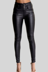 Leather 3-button Zipper Locomotive Pants