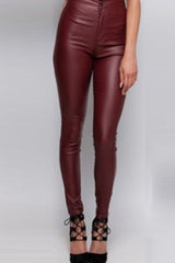 High Waist Solid Color Street Leather Pants