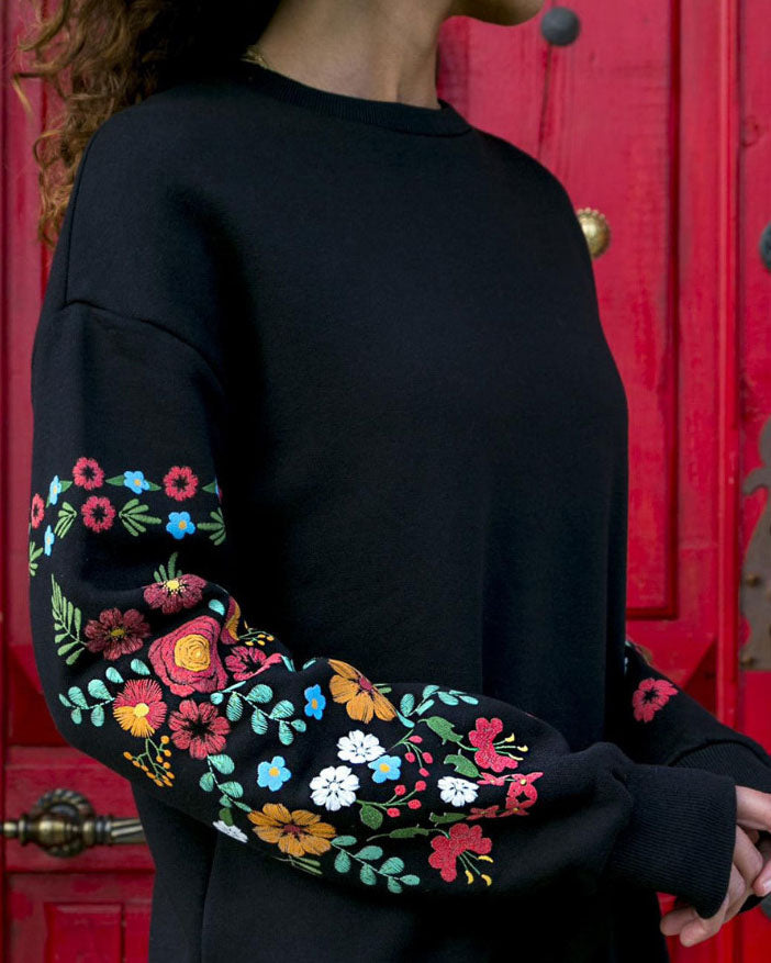 Round neck loose sleeves printed dress