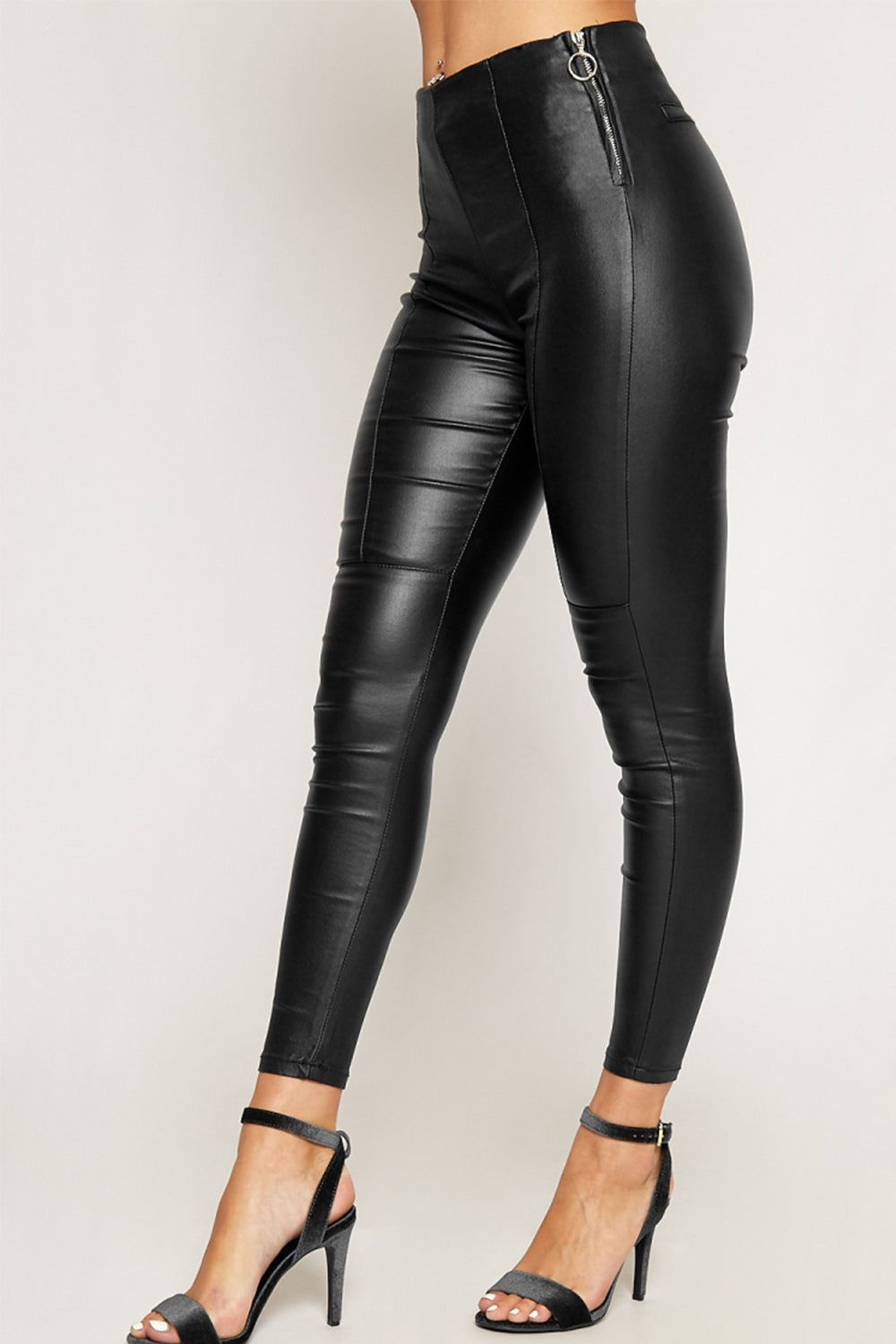 High Waist Solid Leather Pants