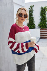 Patchwork Large Size  Round Collar Sweater