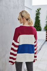 Patchwork Large Size  Round Collar Sweater