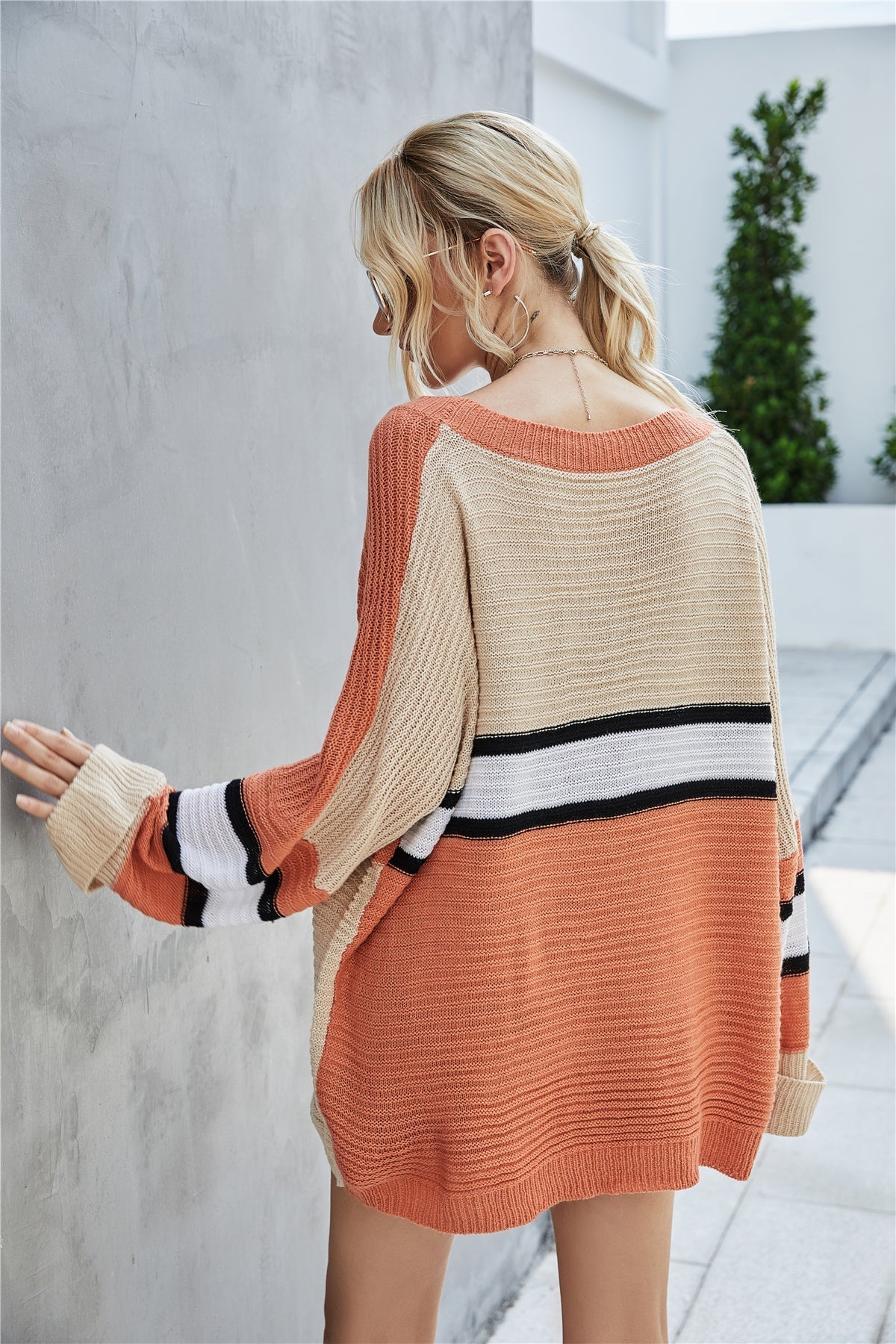 Scoop Neck Striped Color Block Pullover