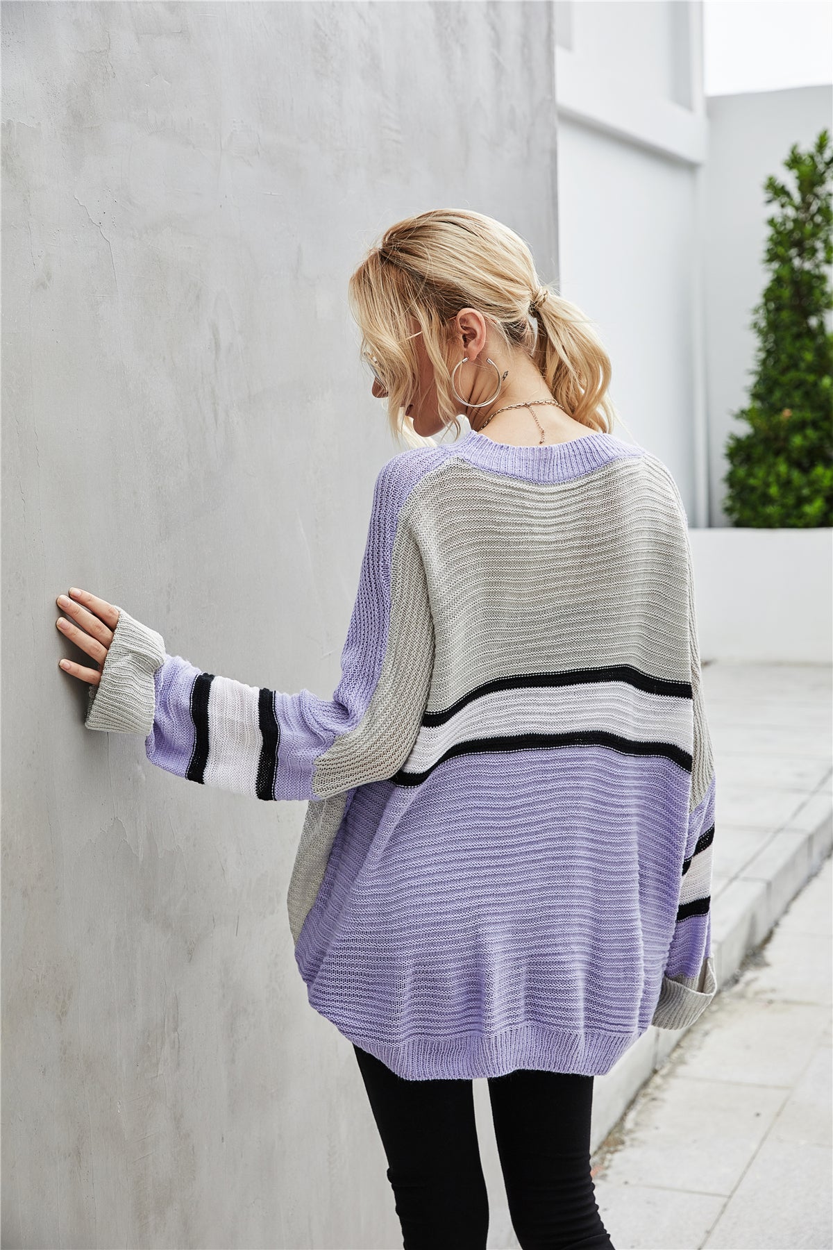 Scoop Neck Striped Color Block Pullover
