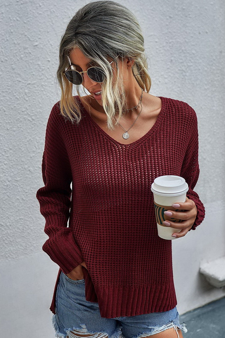 V-neck Solid-color Jumper