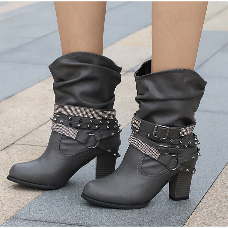 Rivet Buckle Strap Boots