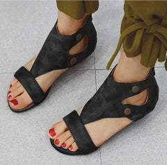 Camouflage PU Hollow Button Sandals