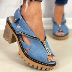 Zipper Fish Mouth High-heeled Sandals