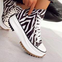 Lace-Up High Top Zebra Canvas Sneakers