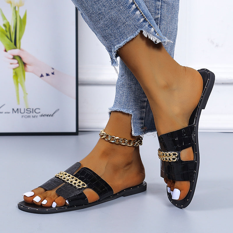 Chain Decoration Flat Sandals