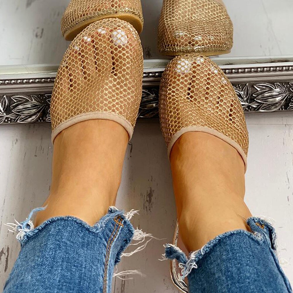 Hollow Mesh Fretwork Heels Slippers