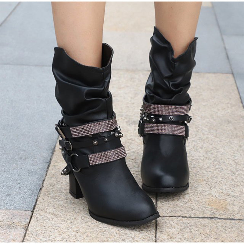 Rivet Buckle Strap Boots