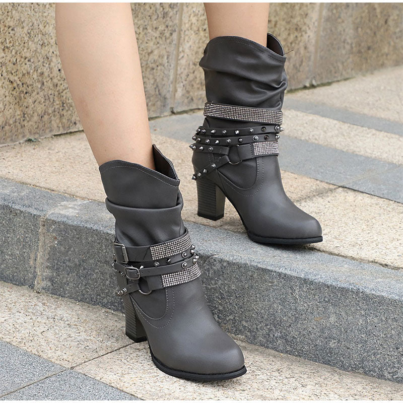 Rivet Buckle Strap Boots