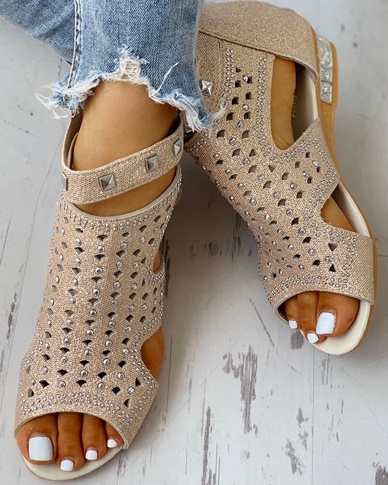 Crystal Fish Mouth Hollow Roma Sandals