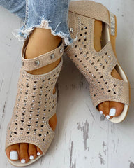 Crystal Fish Mouth Hollow Roma Sandals