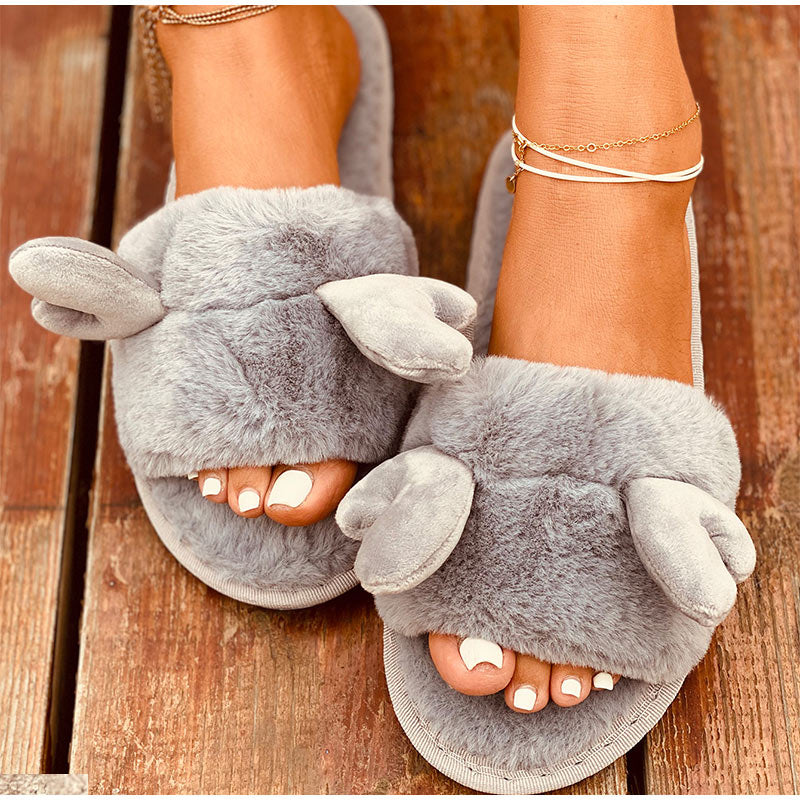 Warm Plush Christmas Elk Slippers