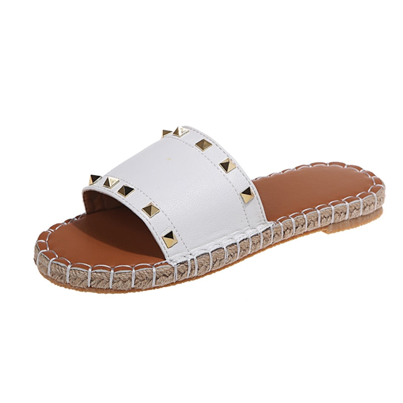 Punk Rivet Leather Sewing Slippers