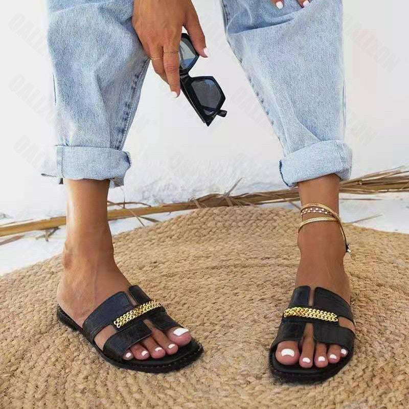 Chain Decoration Flat Sandals