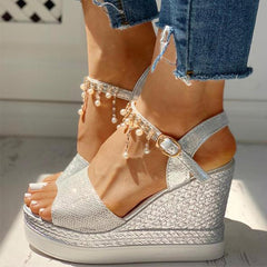 Bead Studded Platform Wedge Sandals