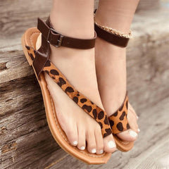 Faux Suede Leopard Print Flat Sandals