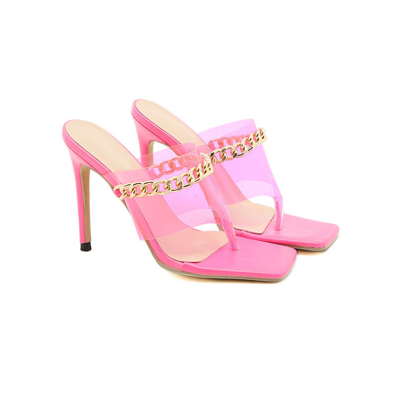 Metal Chain Designer High Heels Slippers