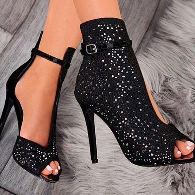 Hollow Lace Thin Heel Sandals