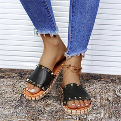 Punk Rivet Leather Sewing Slippers