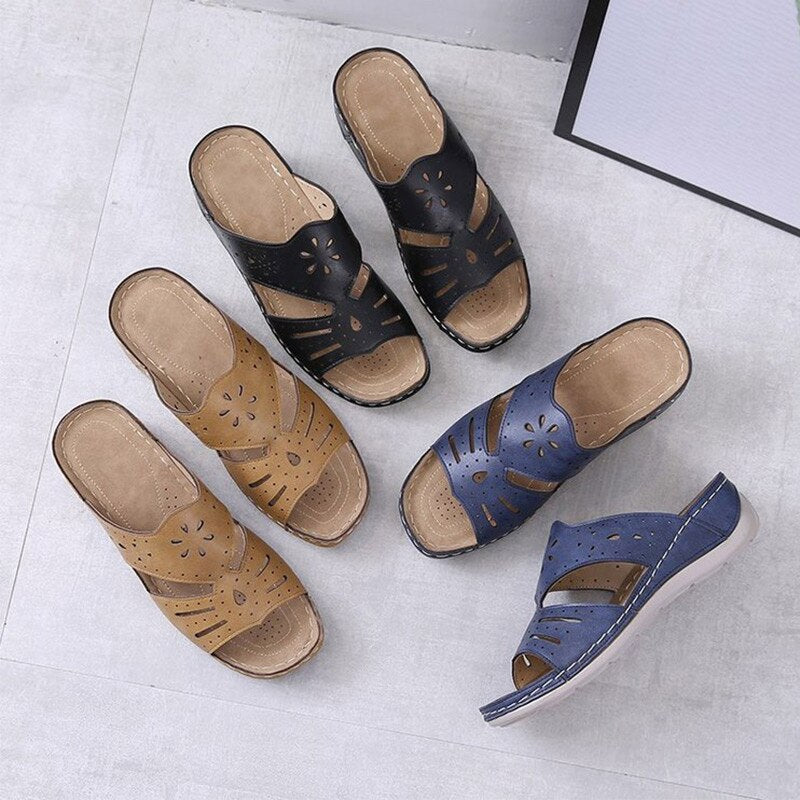 Slip On Sewing Open Toe Wedge Slippers