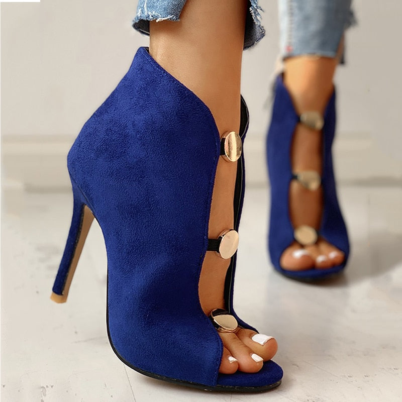 High Heels Zipper Flock Open Toe Shoes