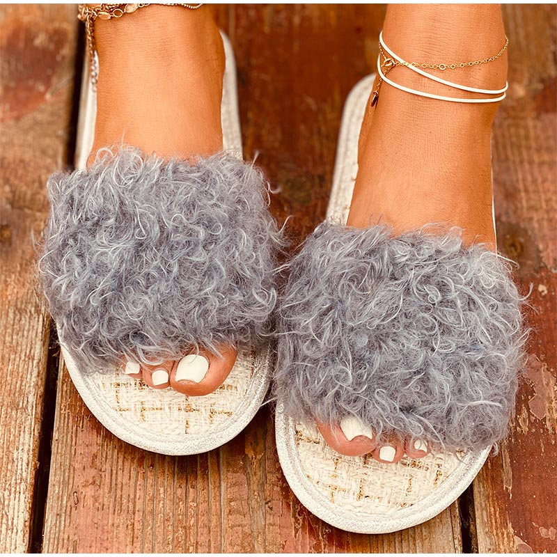 Warm Short Furry Plush Indoor Slippers