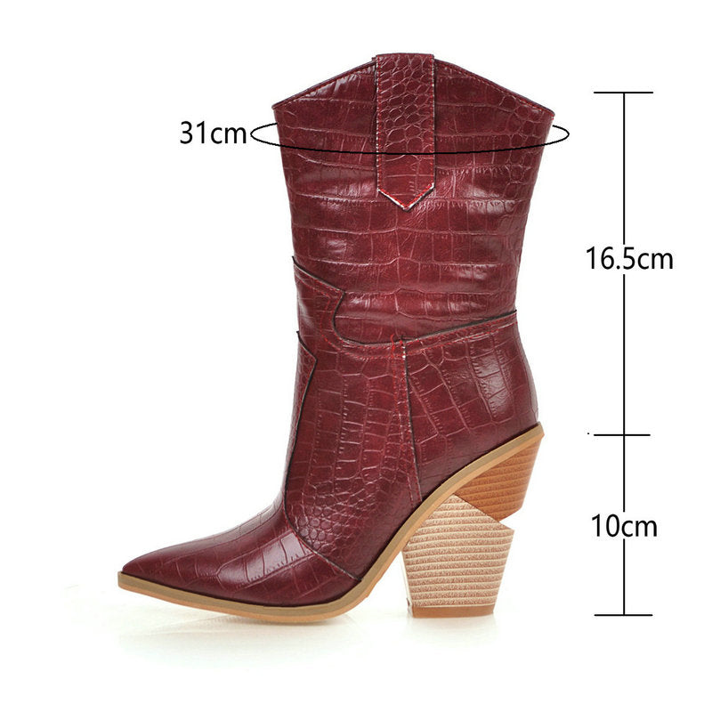 Pu Leather Wedge Ankle Cowboy Boots