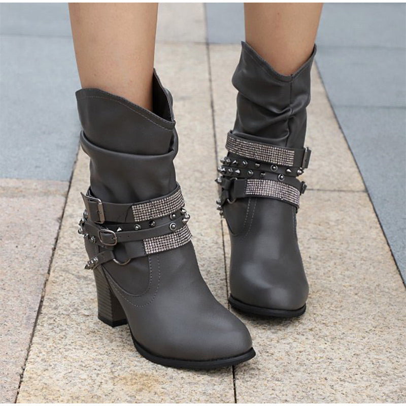 Rivet Buckle Strap Boots