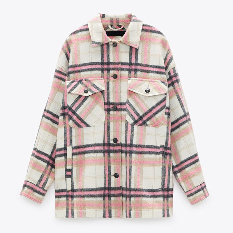 Loose Turn Down Collar Plaid Blouses