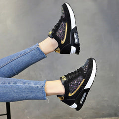 Air-cushioned Flat Vulcanized Bling Sneakers