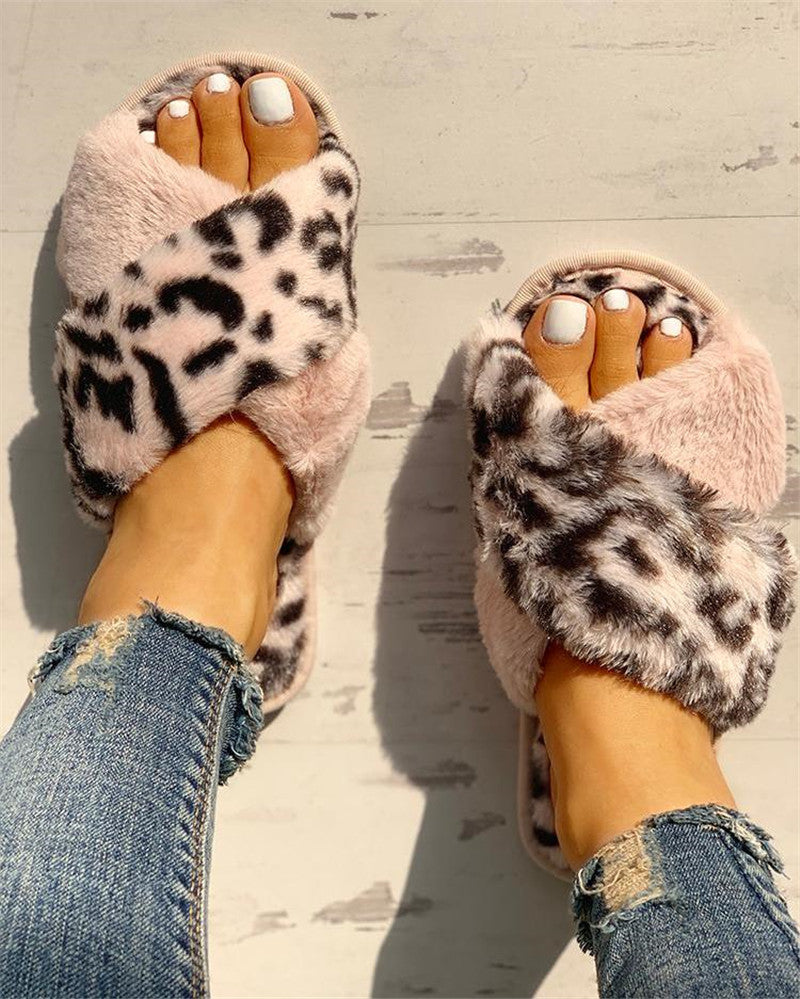 Faux Fur Leopard Furry Slippers