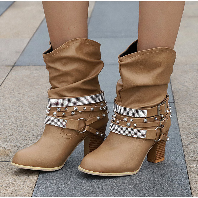 Rivet Buckle Strap Boots