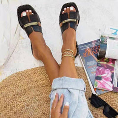 Chain Decoration Flat Sandals