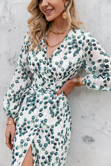 Elegant Green Leaf Print Dress