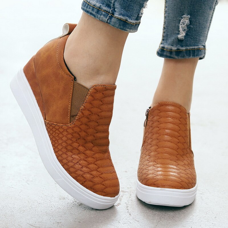 Snake PU Leather Platform Wedges Shoes