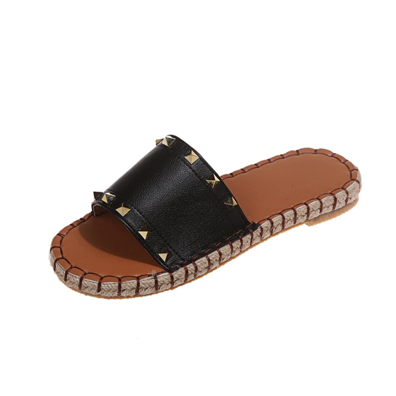 Punk Rivet Leather Sewing Slippers