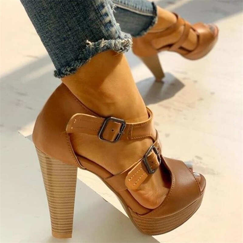 Peep Toe Buckle Strap Sandals