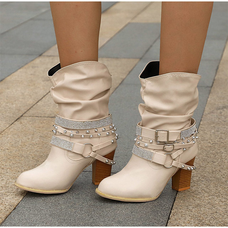 Rivet Buckle Strap Boots