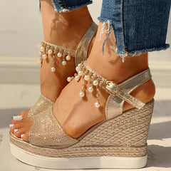 Bead Studded Platform Wedge Sandals