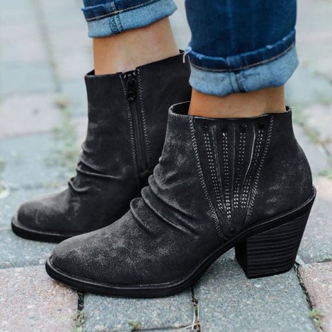 Side Zipper Thick Heel High Heel Ankle Boots